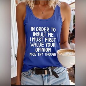 Women's Blue Graphic Razor Back Tank Top